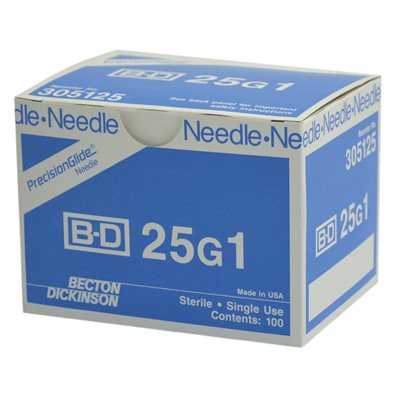 HYPODERMIC NEEDLES25G 1"BX 100